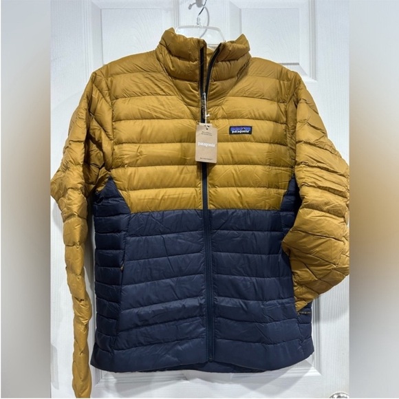 Patagonia Men's Large Down Sweater Raptor Brown Blue Puffer Jacket NWT Puff - Picture 1 of 8